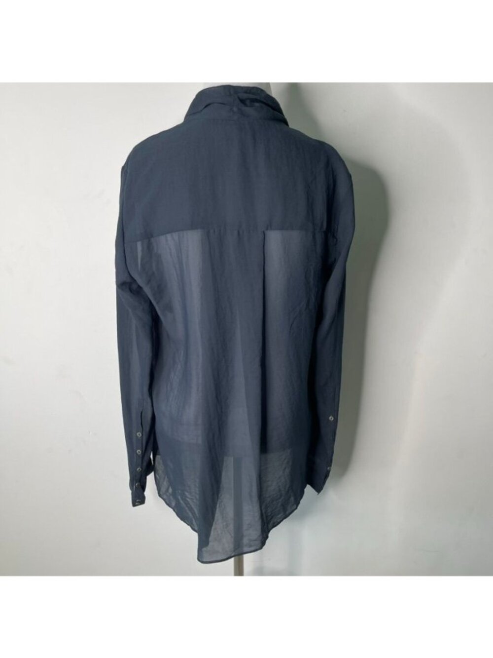 Helmut Lang Sheer Draped Morse Wrap Blouse Blue Grey Asymmetric Top Women's L - Picture 8 of 12